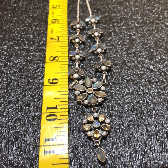 Lavaliere Sterling Labradorite, Citrine, Pearls Necklace - Picture 12 of 14